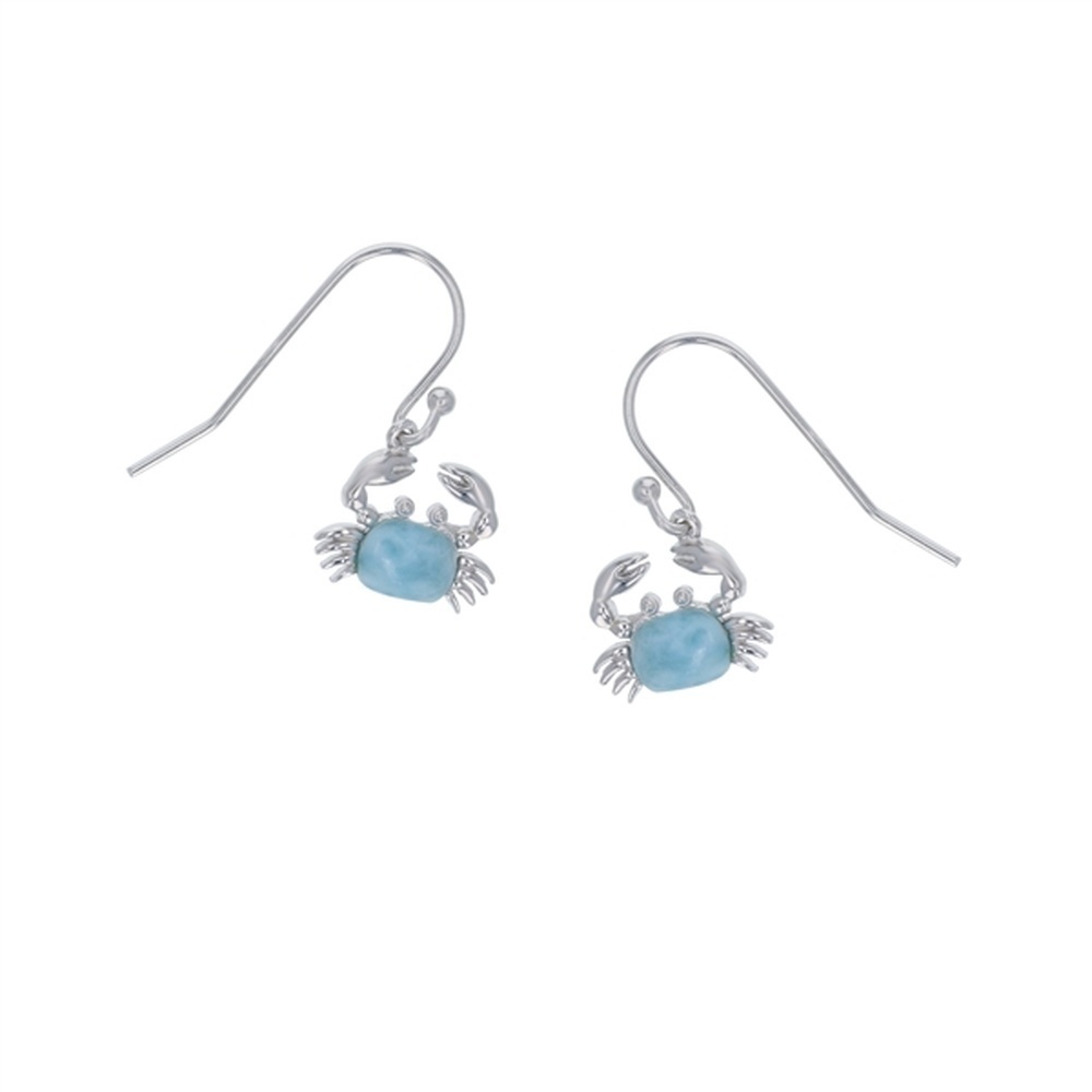 925 Sterling Silver Larimar Small Crab Earrings French Wire 2.81 gm